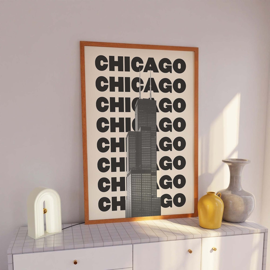 Chicago Willis Tower Skyline Bold Black Typography Travel Poster - Image 2