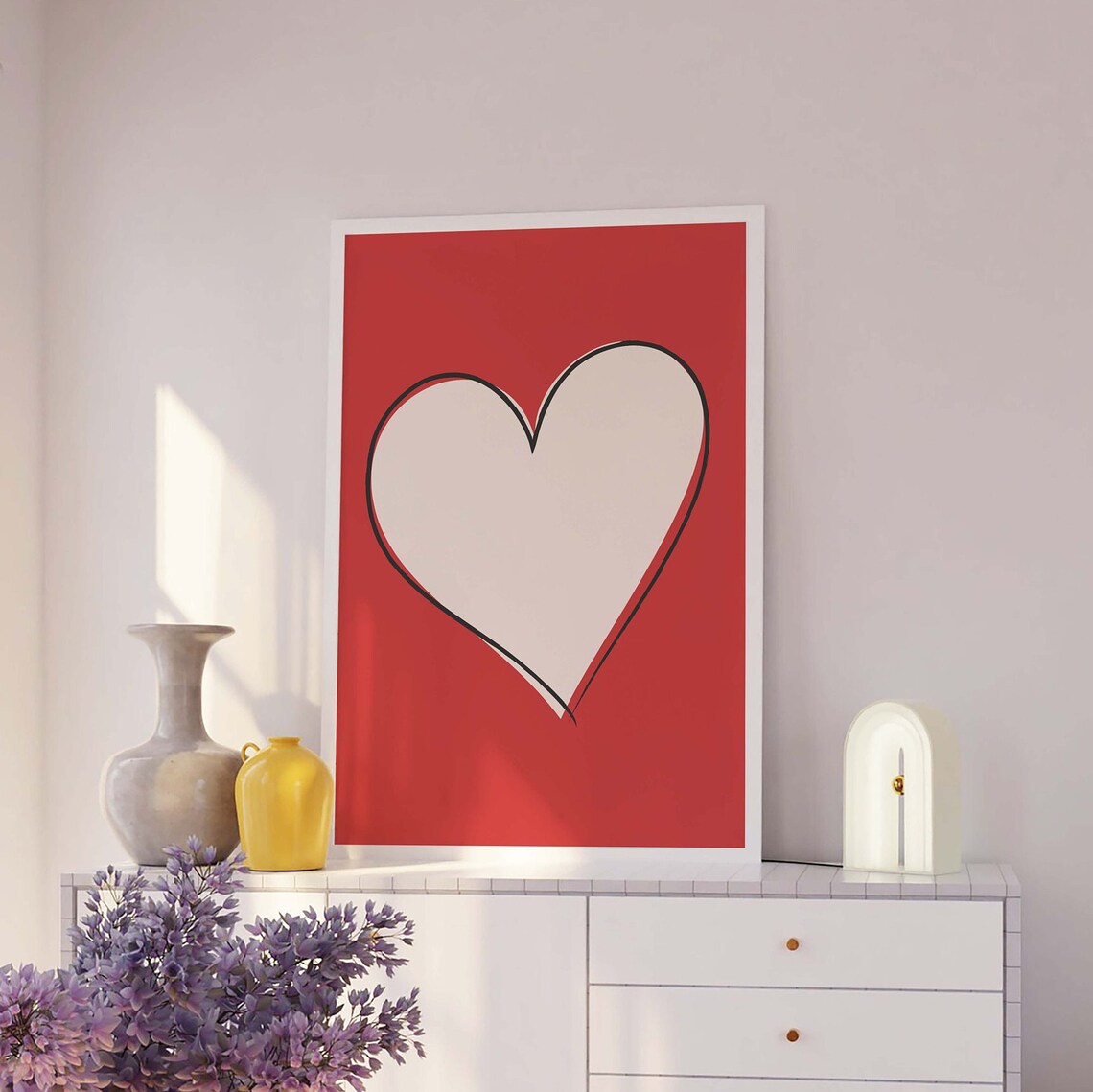 Minimalist Red Heart Bold Cream Heart On Red Modern Love Wall Print - Image 4