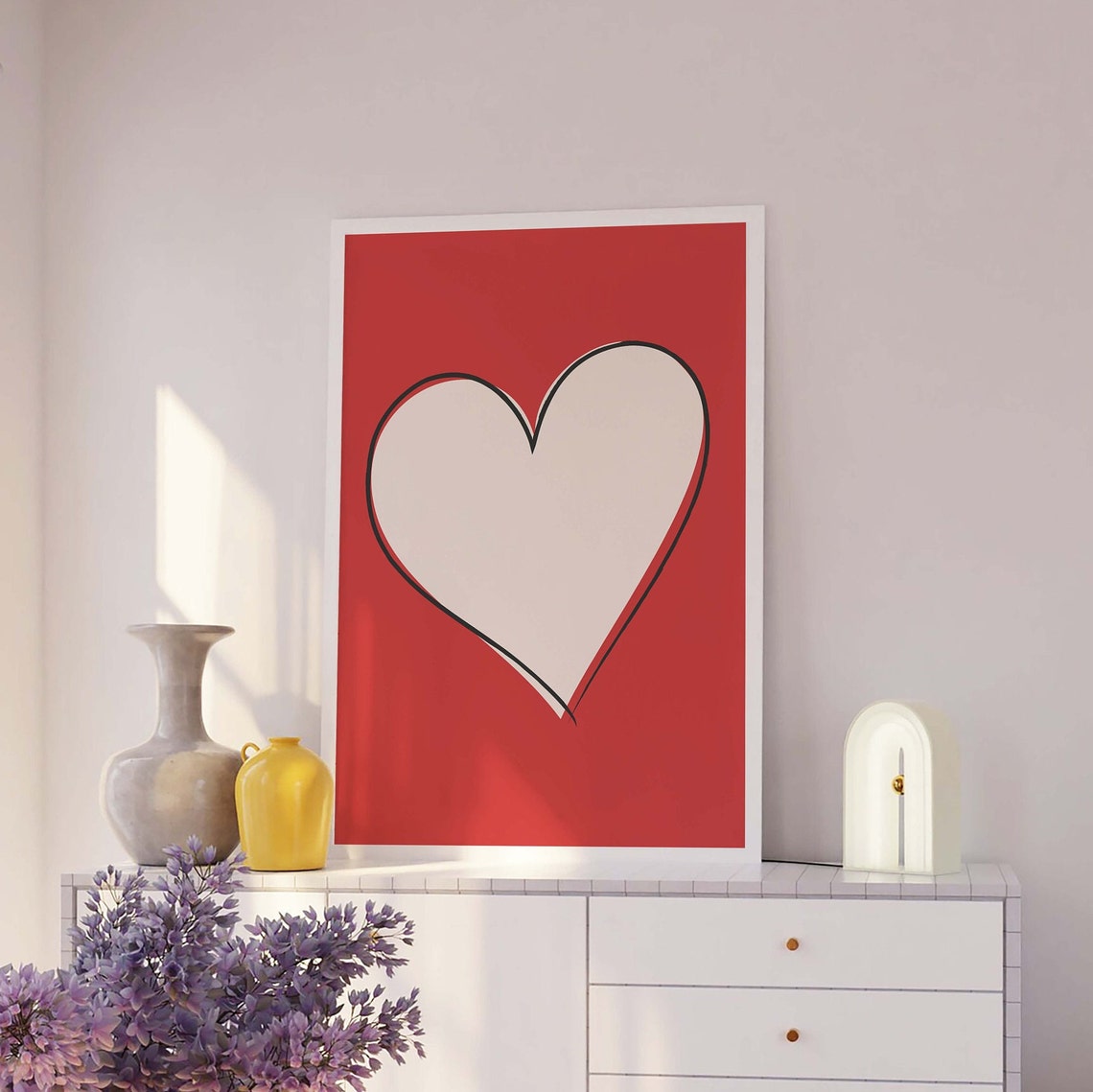 Red Heart Print Art Valentines Day Decor Red Wall Art Trendy Valentines Cute Valentines Print - Image 4