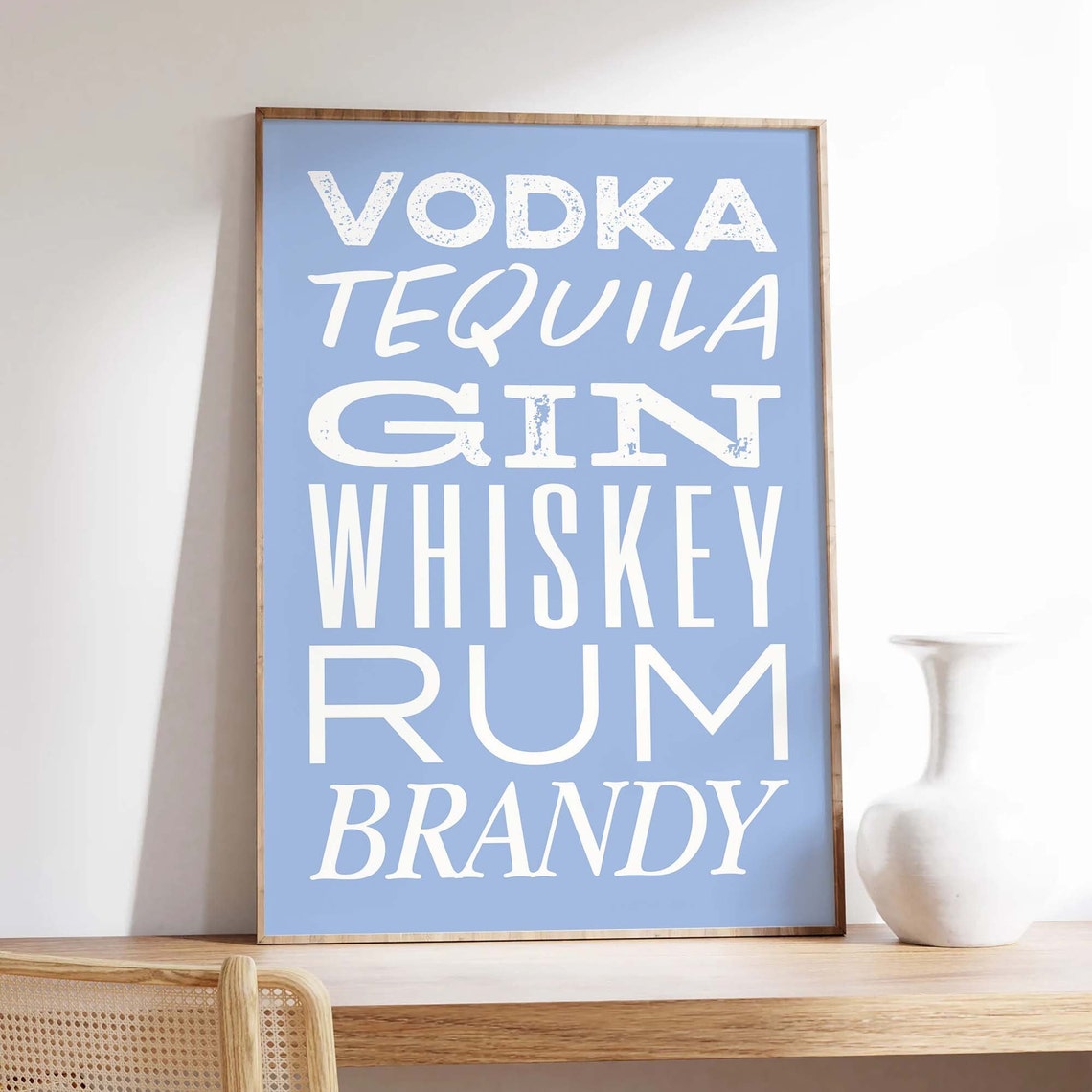 Vodka Tequila Gin Whiskey Rum Brandy Blue Bar Typography Poster - Image 3