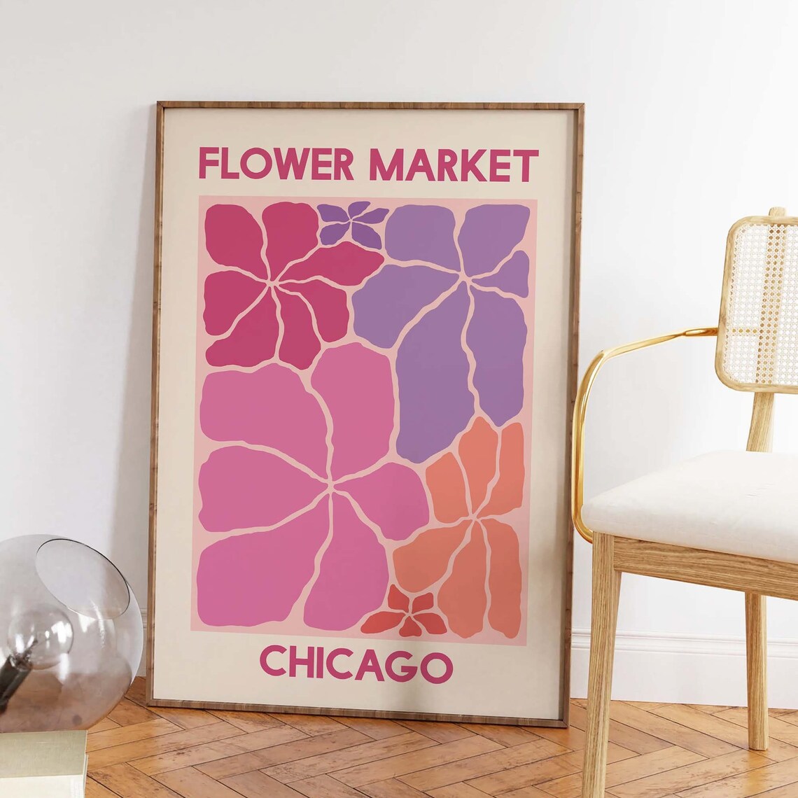 Flower Market Chicago Pink Purple Orange Abstract Bloom Poster - Image 3