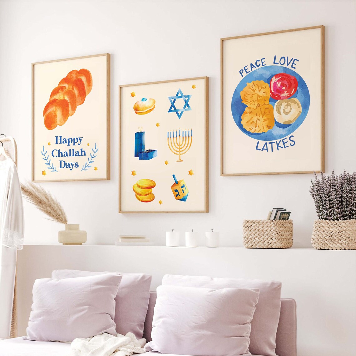 Hanukkah Gallery Wall Set 8 Blue Jewish Holiday Poster Collection - Image 2