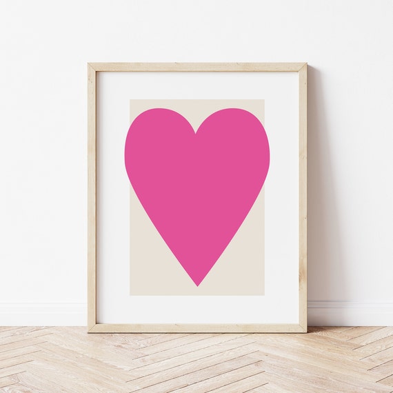 Pink Heart Print Art Abstract Minimal Heart Poster Art Cute Trendy Wall Art
