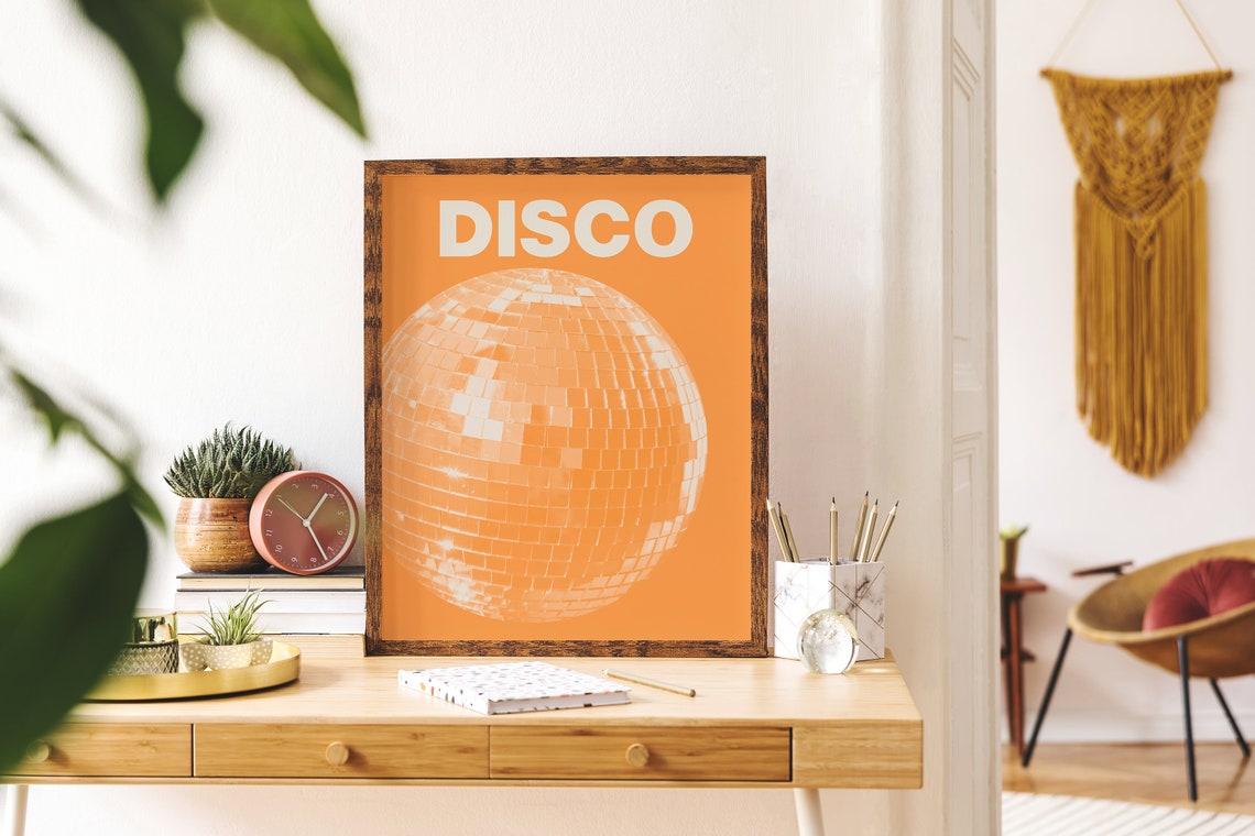 Orange Disco Print Art Orange Disco Ball Exhibition Print Mirrorball Art Print Cute Trendy Wall Art - Image 6