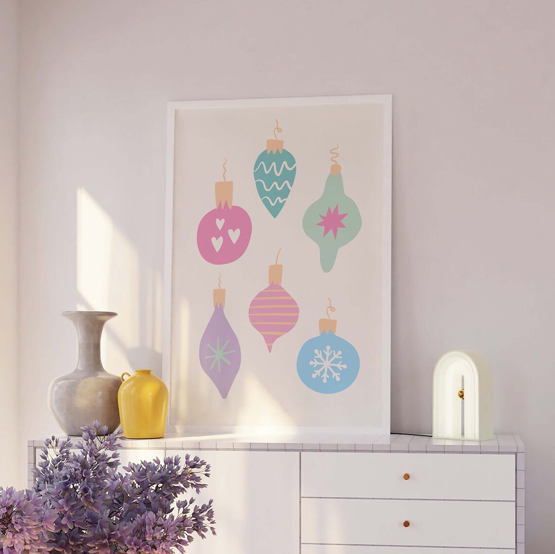 Pastel Christmas Ornaments Set Retro Holiday Tree Baubles Poster - Image 3