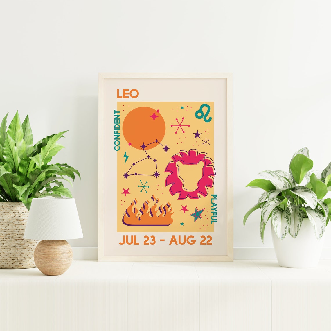 Leo Zodiac Retro Astrology Poster Jul 23 Aug 22 Lion Star Sign