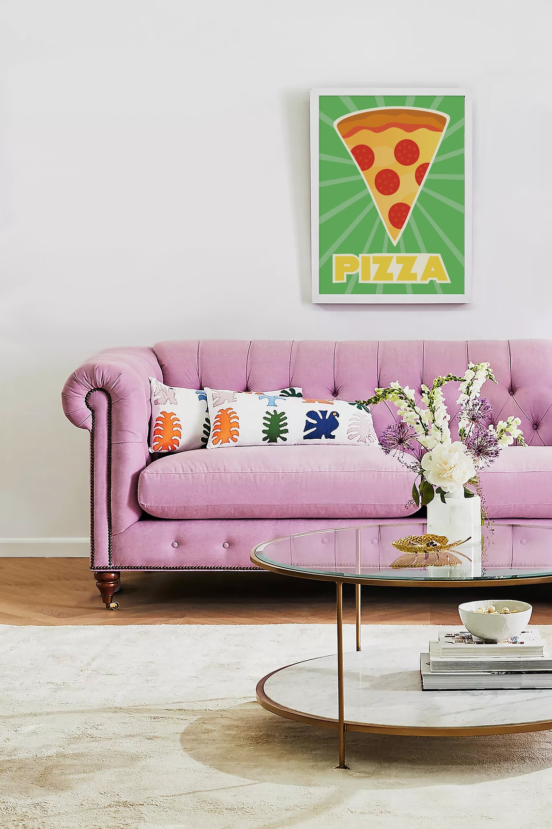 Pizza Print Art Green Kitchen Decor Retro Pizza Poster Cute Food Kitchen Art - Image 4