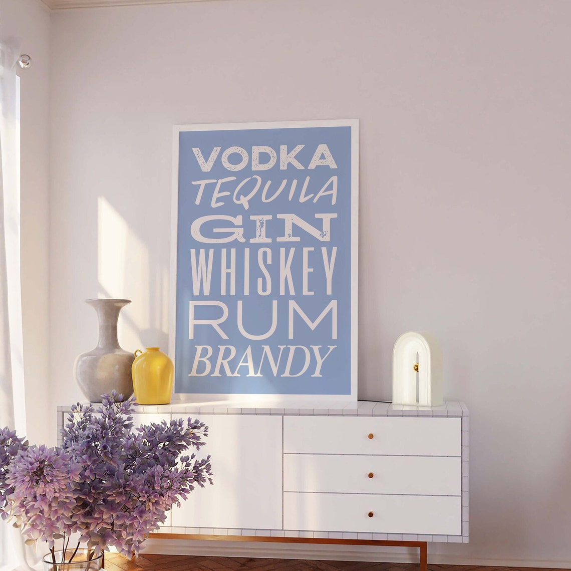 Vodka Tequila Gin Whiskey Rum Brandy Blue Bar Typography Poster - Image 2
