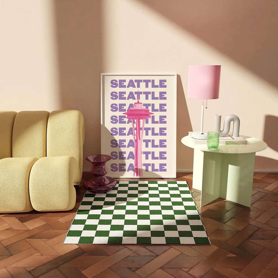 Seattle Space Needle Purple Pink Retro Bold Typography Travel Poster - Image 3