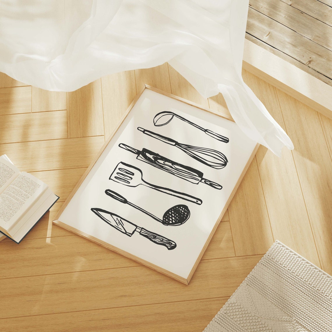 Kitchen Utensils Print Art Black Kitchen Decor Neutral Foodie Art Poster Cute Trendy Wall Art Gift For Cook - Image 4