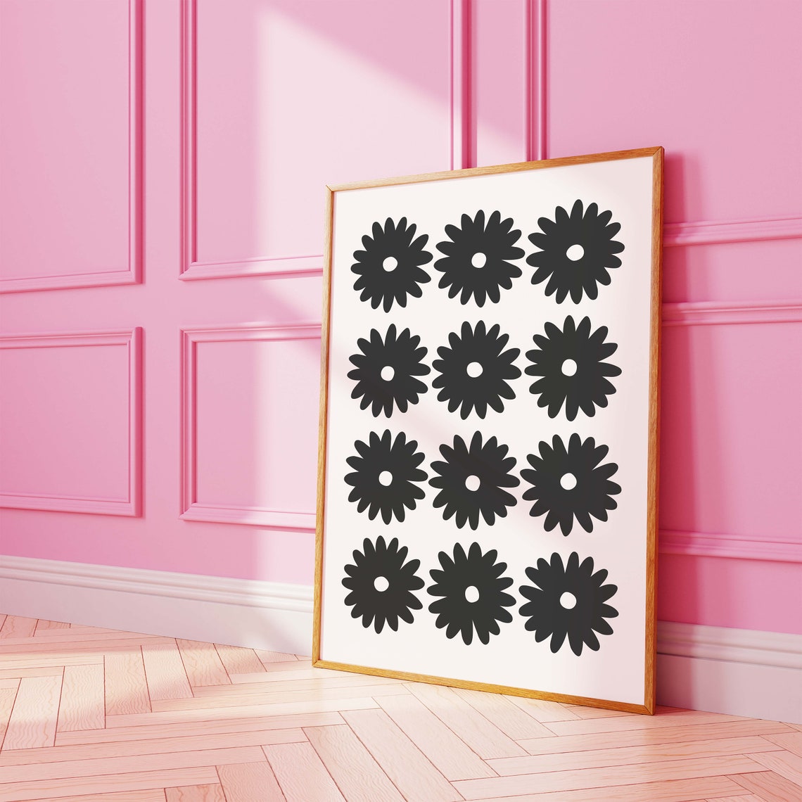 White Daisy Flower Grid Black Background Botanical Minimal Poster - Image 5