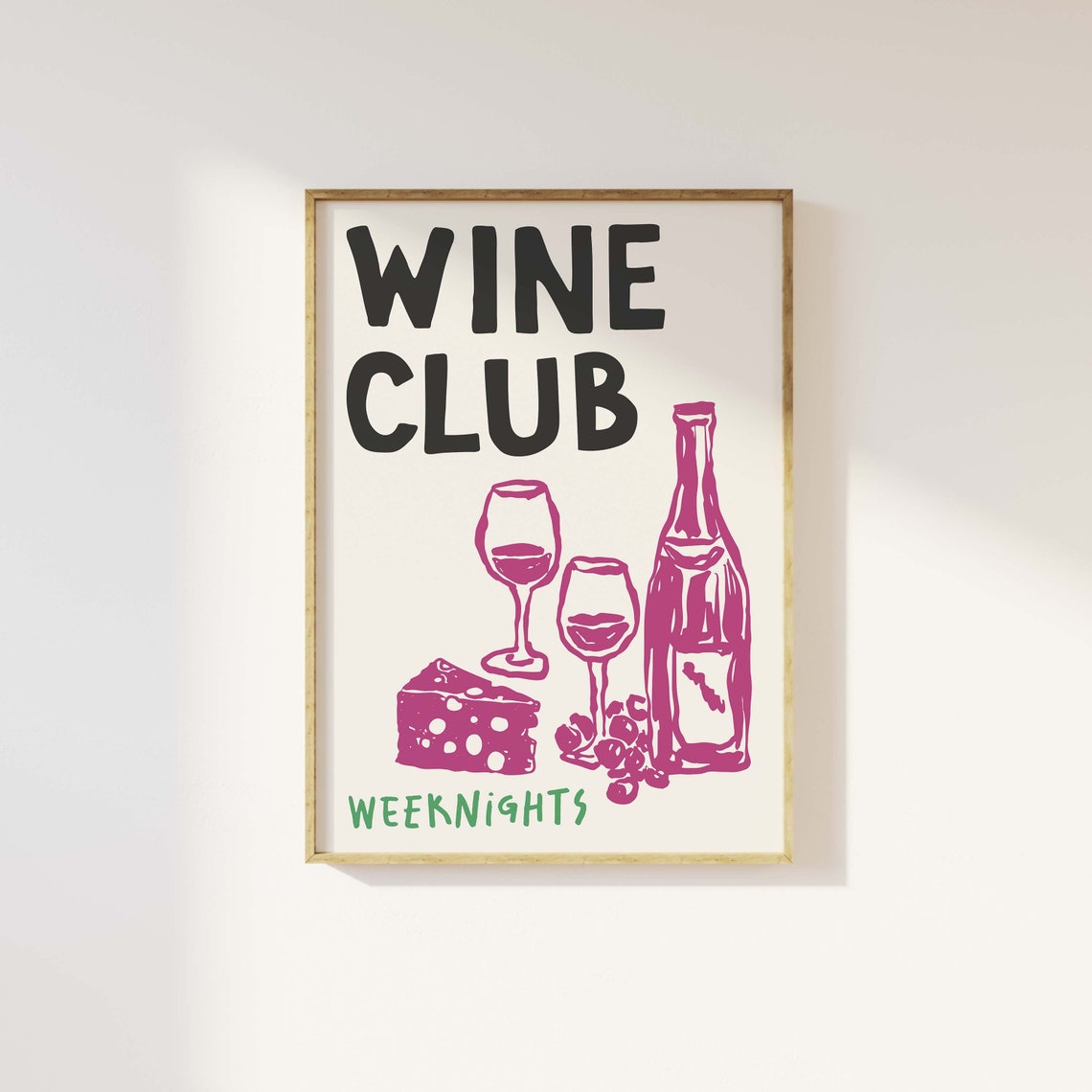 Wine Club Print Art Bar Cart Decor Trendy Kitchen Poster Cute Bar Cart Wall Artz - Image 3