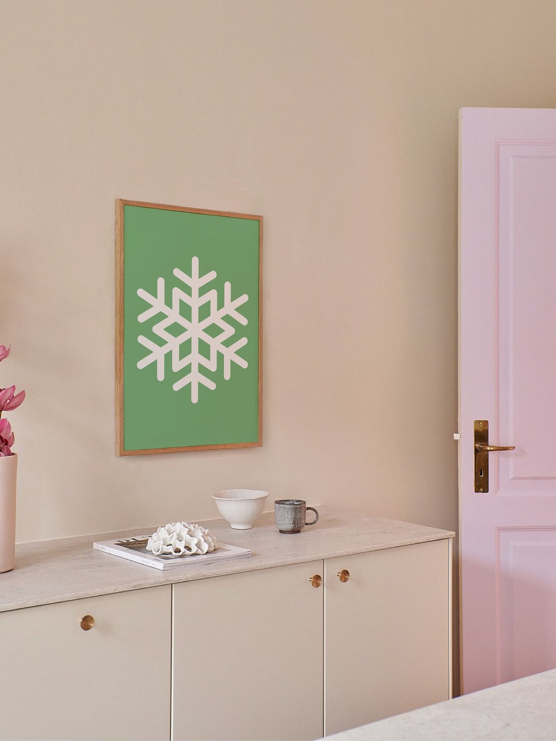 Green Snowflake Print Art Cute Christmas Decor Green Winter Holiday Wall Art - Image 4