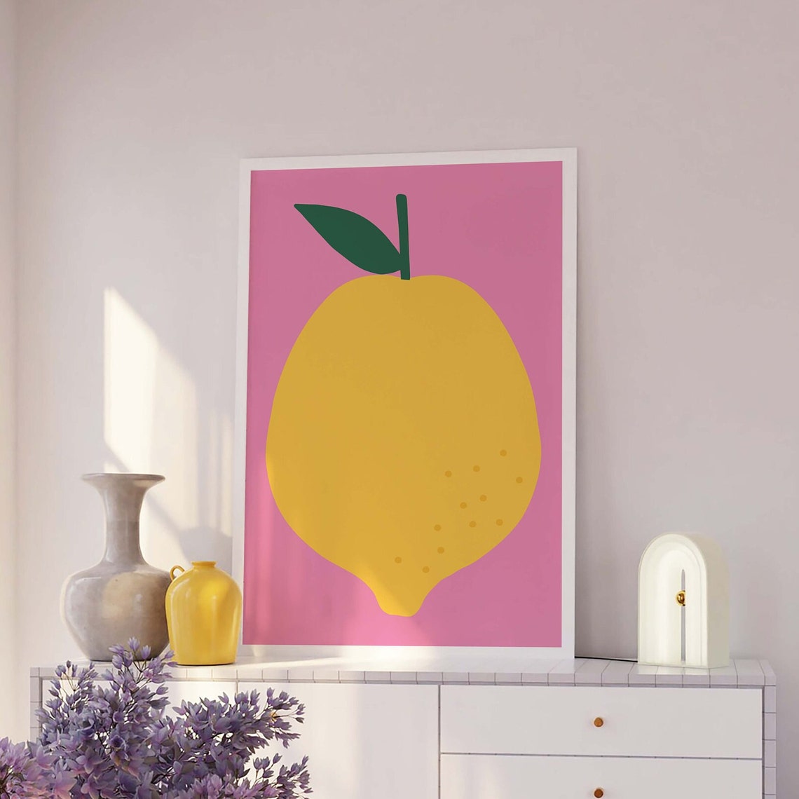 Bright Yellow Lemon Pop Art Pink Background Citrus Decor Poster - Image 4