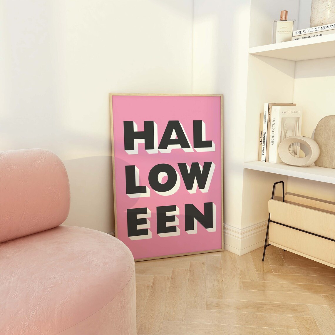 Bold Block Letter Halloween Black on Pink Typographic Poster - Image 5