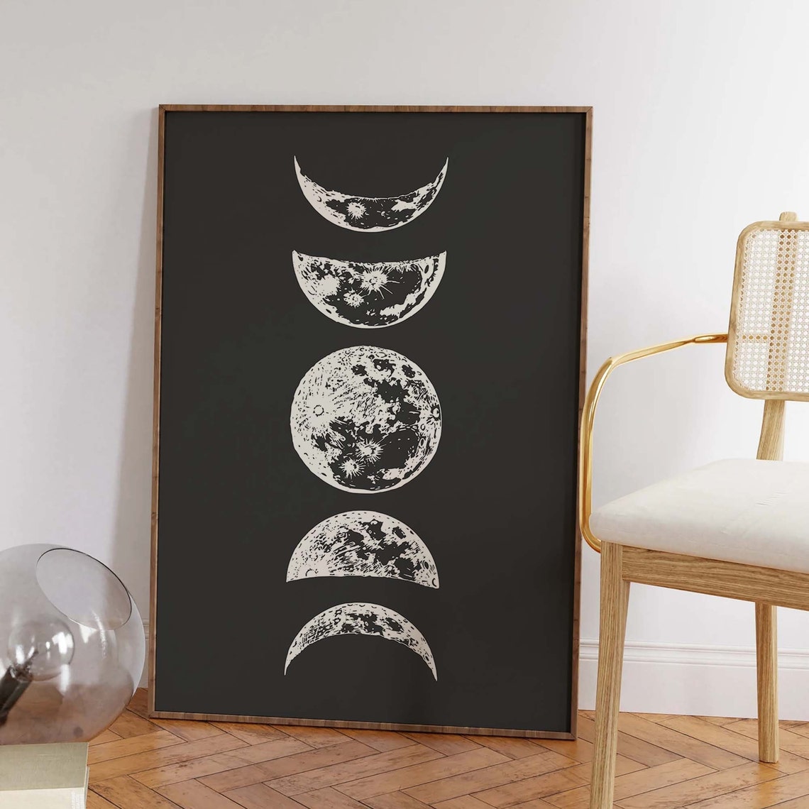 Moon Phases Column Black Background Celestial Astronomy Poster - Image 5