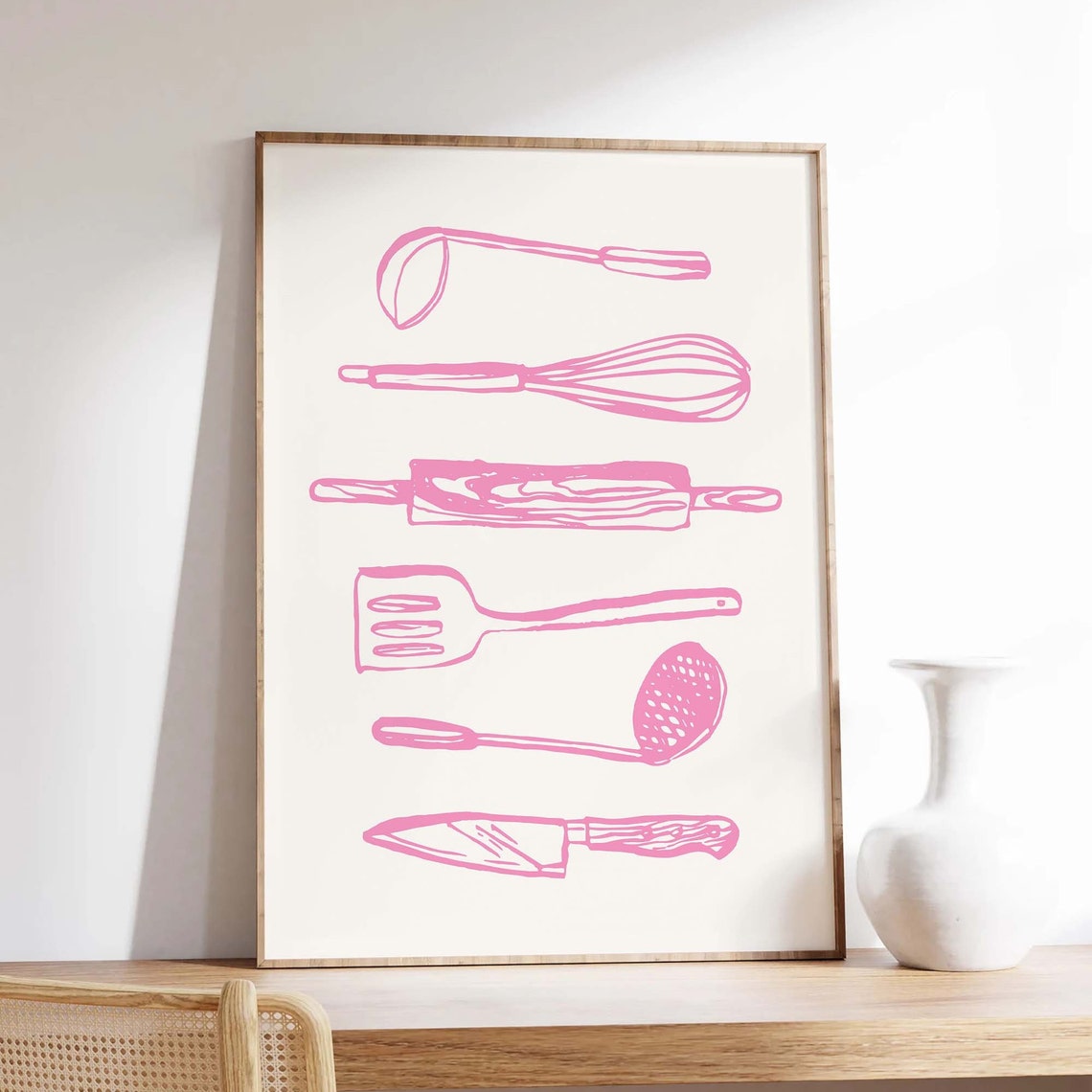 Kitchen Utensils Print Art Pink Kitchen Decor Foodie Art Poster Cute Trendy Wall Art Gift For Cook - Image 4