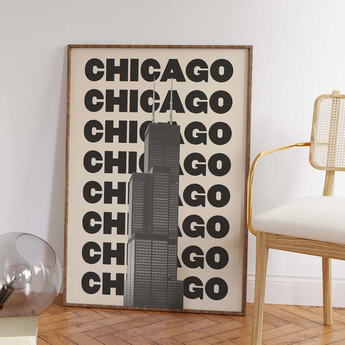 Chicago Willis Tower Skyline Bold Black Typography Travel Poster - Image 4