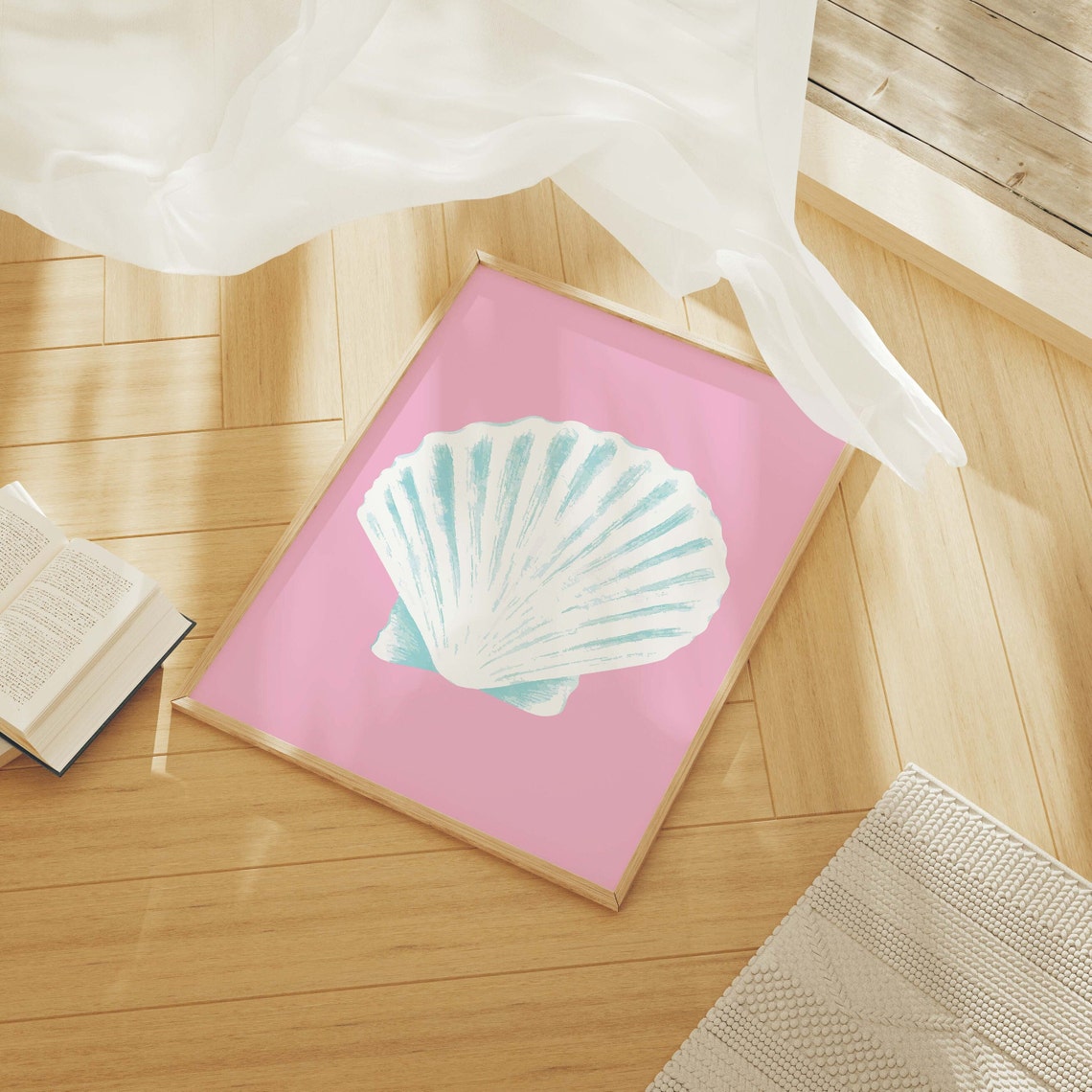 Pink Scallop Seashell Coastal Art Poster for Beach House Decor - Image 4