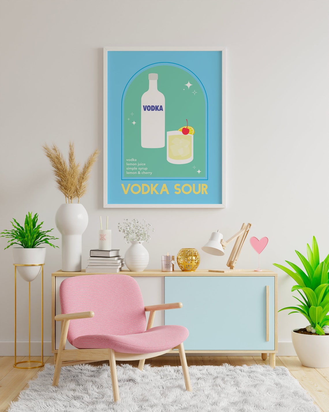 Vodka Sour Cocktail Print Art Cute Blue Cocktail Bar Art Kitchen Wall Art - Image 3