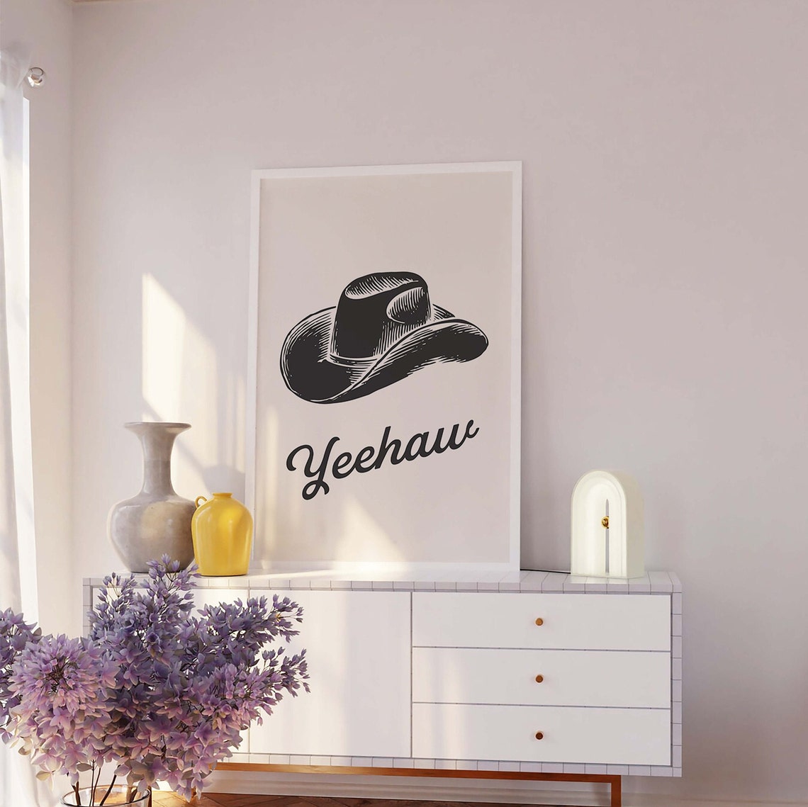 Black Cowboy Hat Yeehaw Retro Western Script Cream Art Poster - Image 4