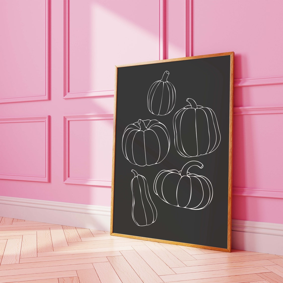 Minimalist Pumpkin Line Art Black Background Halloween Decor Poster - Image 5