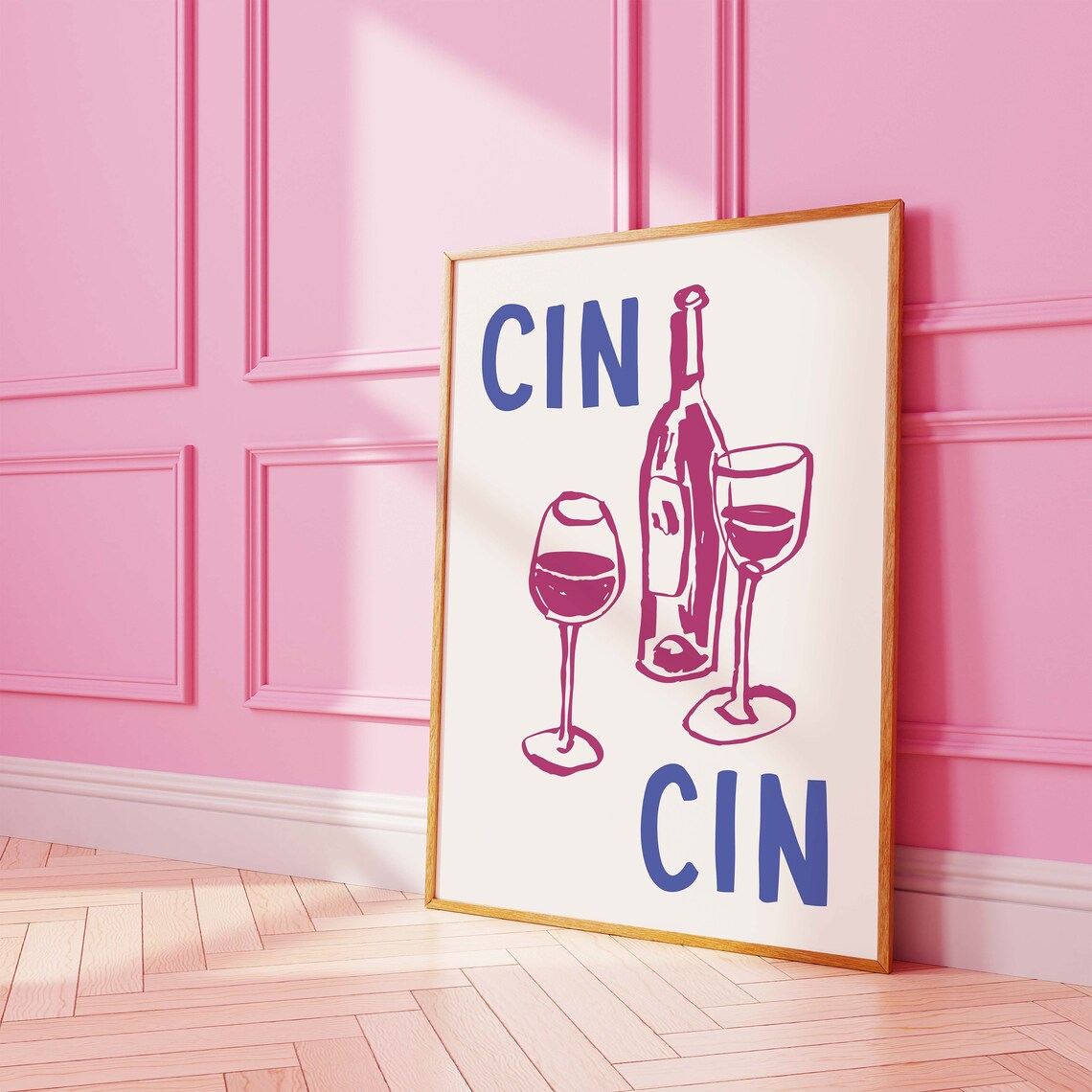 Cin Cin Toast Blue and Purple Wine Glasses Kitchen Party Poster - Image 3