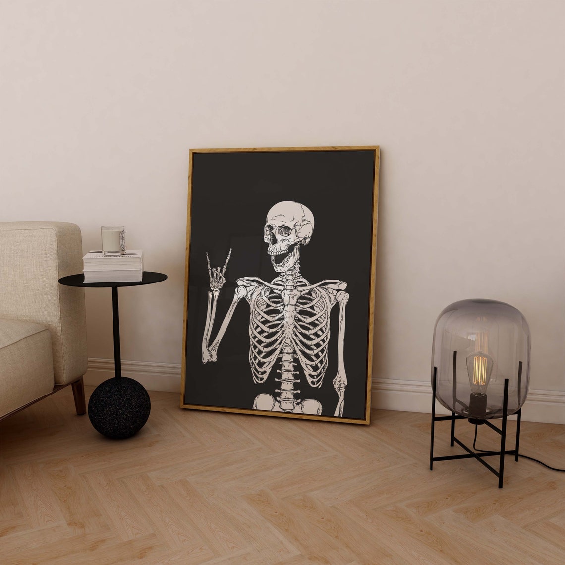 Skeleton Print Art Cute Black Halloween Wall Decor Trendy Halloween Wall Art Spooky Season Poster - Image 7