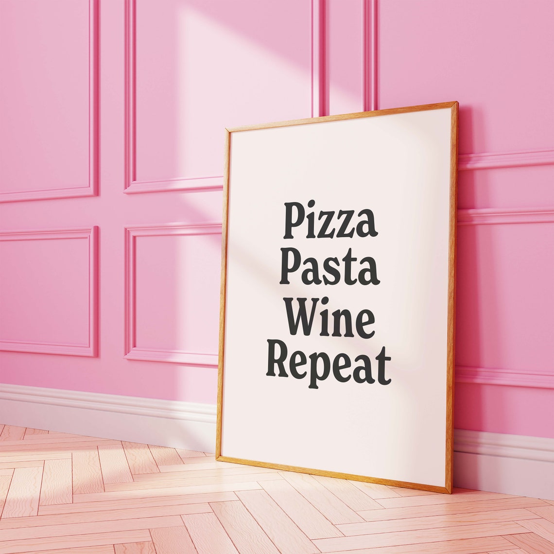 Pizza Pasta Wine Repeat Black Serif Kitchen Typography Art Poster - Image 3