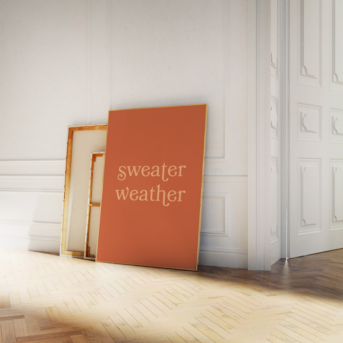 Sweater Weather Orange Minimal Fall Season Quote Wall Decor Poster - Image 3