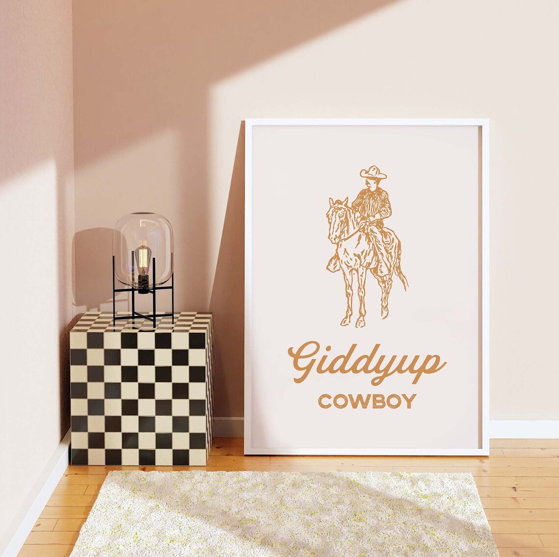 Giddyup Cowboy Gold Line Art Western Horse Rider Vintage Poster - Image 3