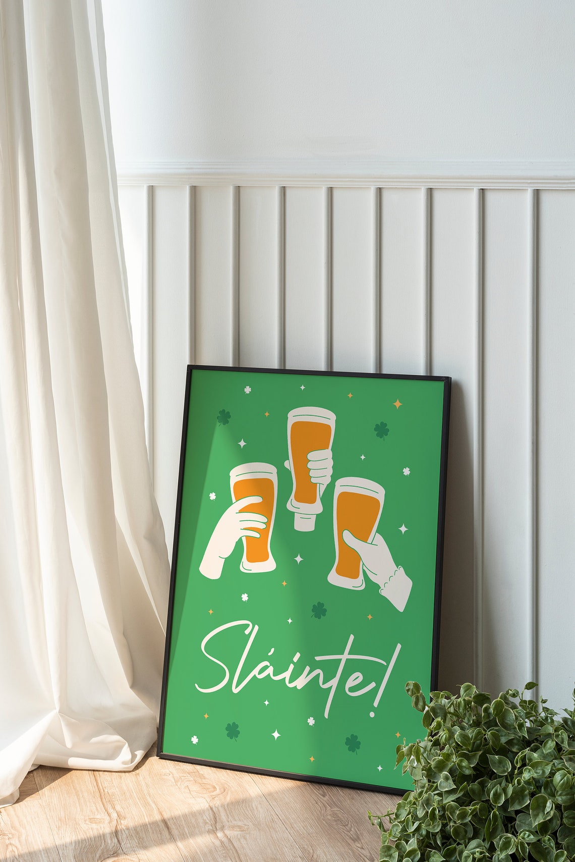 Slinte Cheers Print Art Green St Patricks Day Print Cute Holiday Wall Decorations Irish Wall Art - Image 4