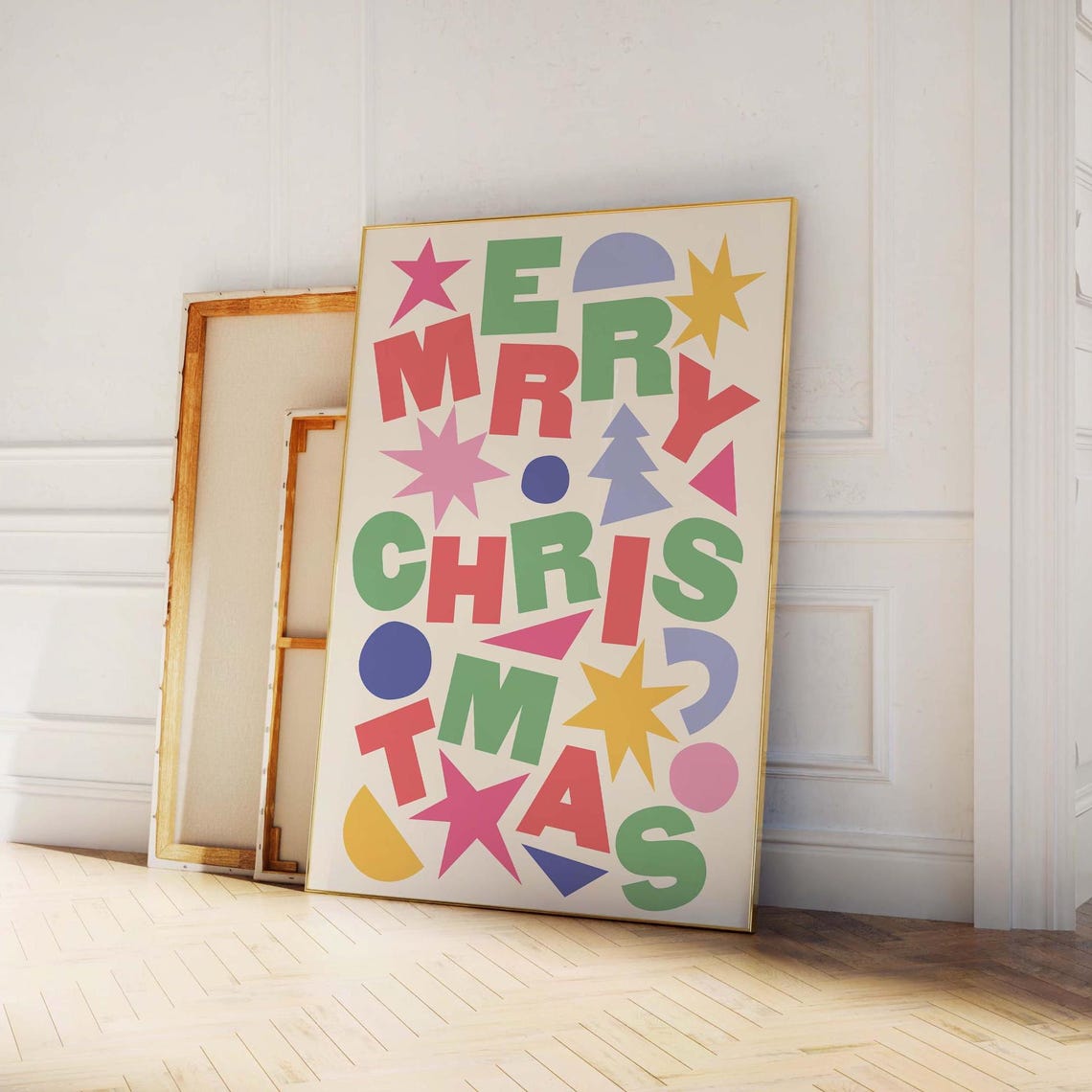 Merry Christmas Playful Letter Collage Colorful Holiday Art Poster - Image 3