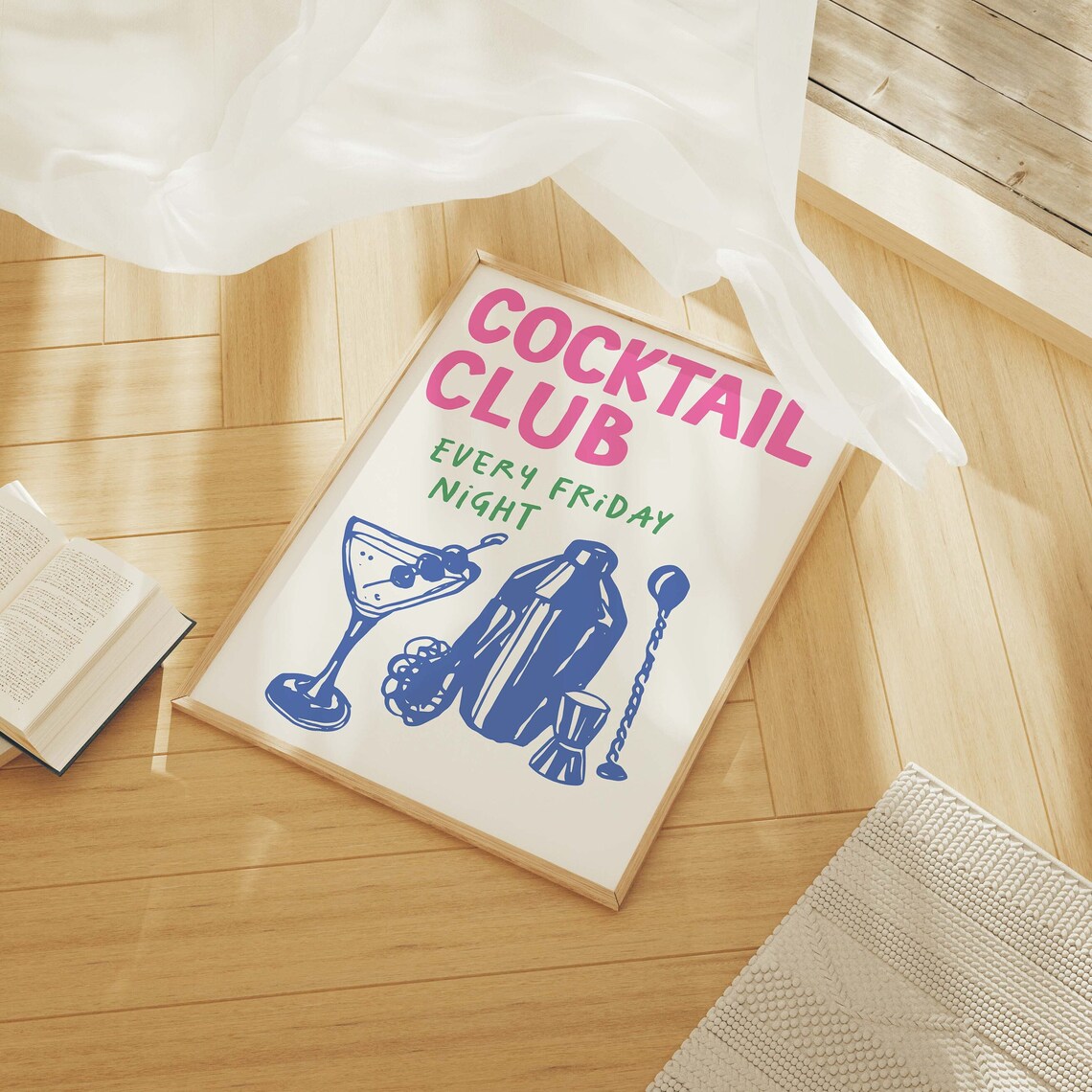 Cocktail Club Every Friday Night Retro Martini Bar Cart Poster - Image 3