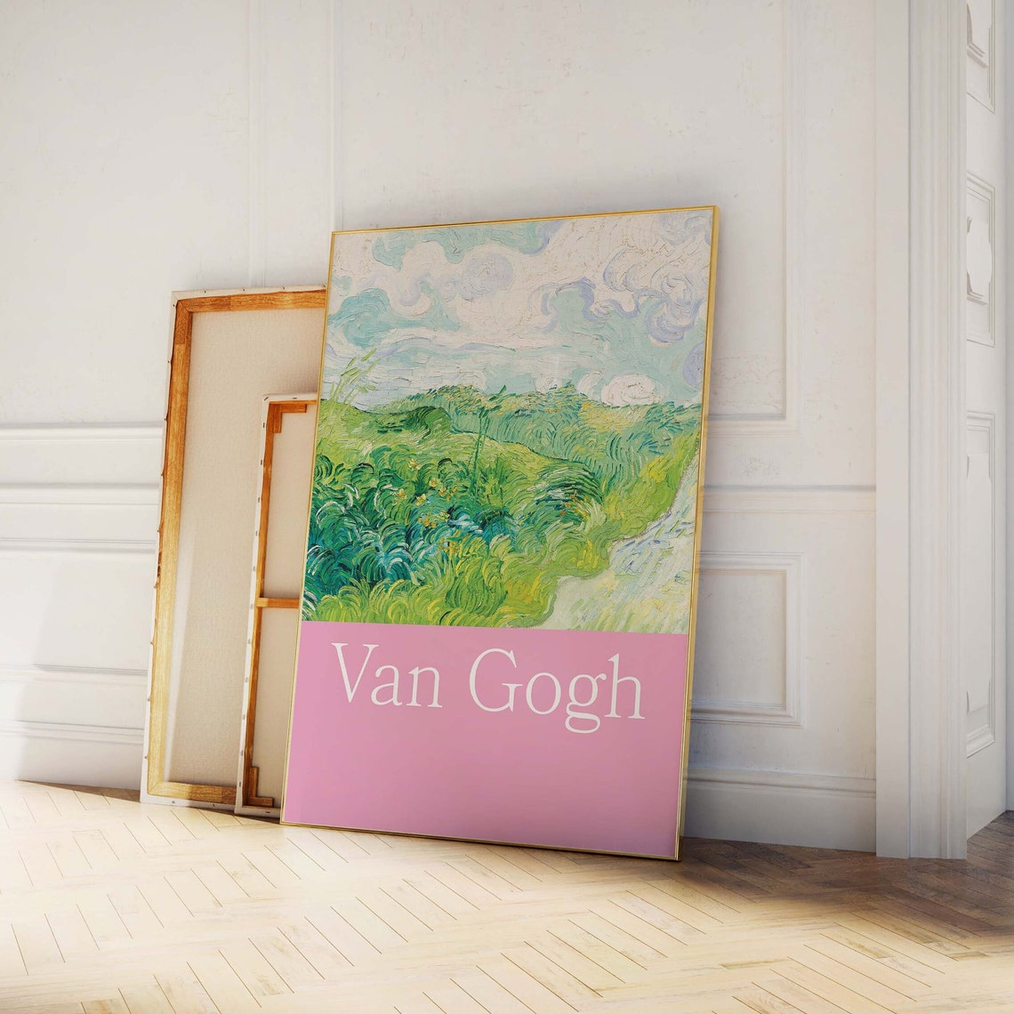 Van Gogh Green Wheat Fields Pink Landscape Classic Art Poster - Image 3