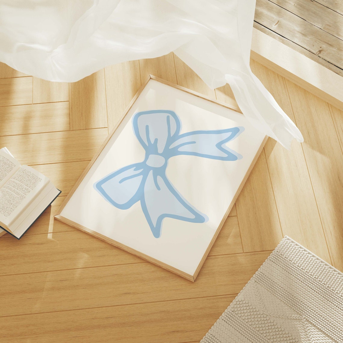 Ribbon Bow Print Art Balletcore Wall Art Cute Nursery Wall Art Trendy Blue Art Print Girly Wall Decor - Image 3