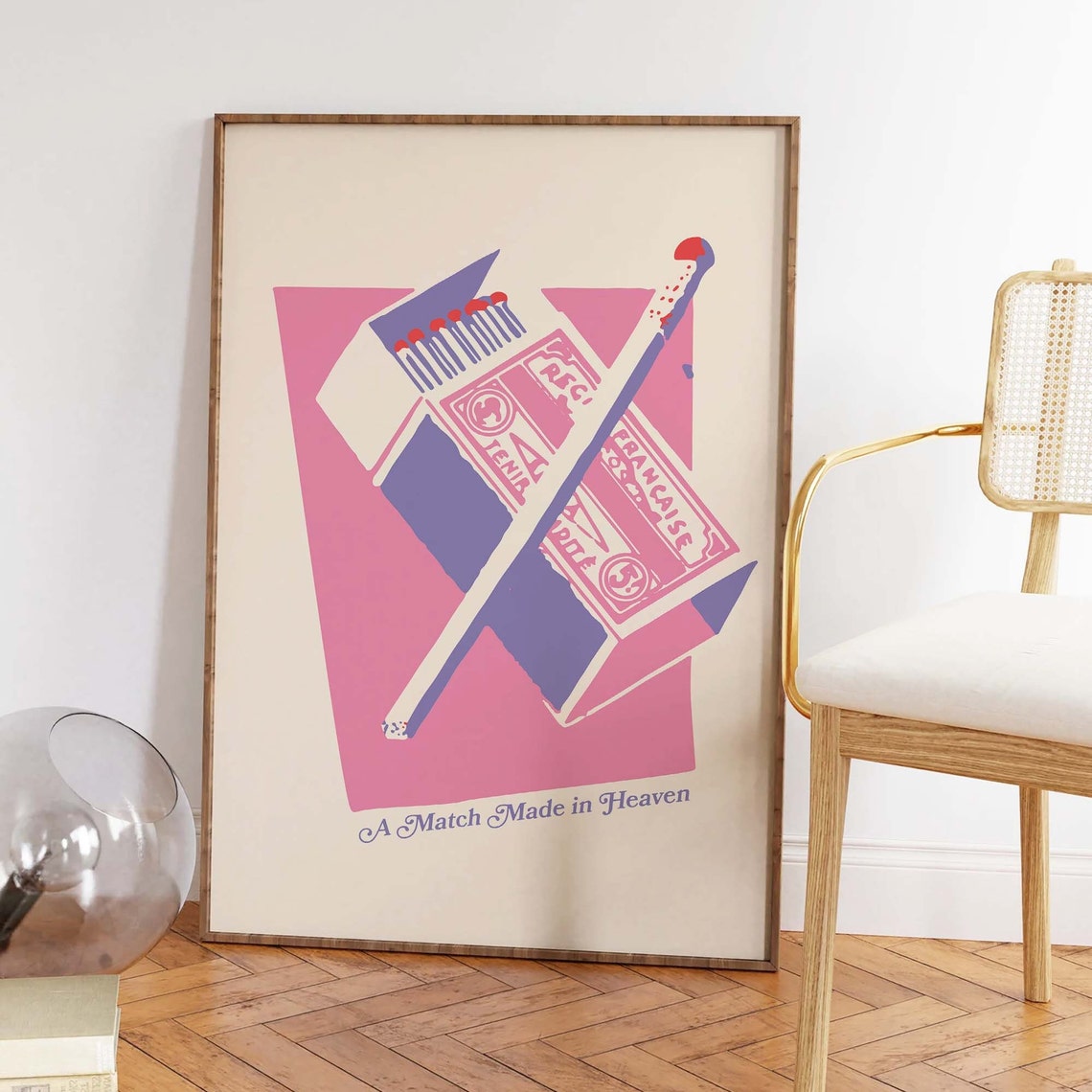 Matchbox Print Art Pink Wall Art Trendy Matchbook Valentines Day Decor Cute Romantic Art - Image 2