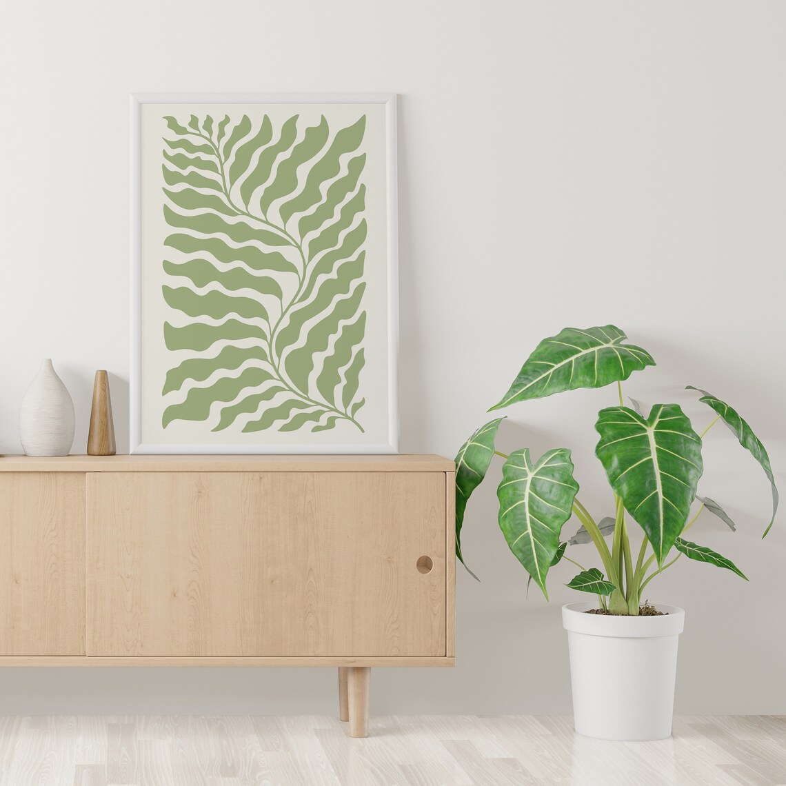 Sage Green Wavy Fern Botanical Abstract Paper Cut Out Art Poster - Image 4