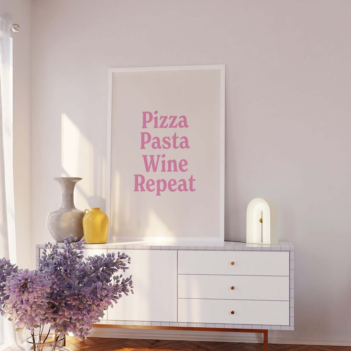 Pizza Pasta Wine Repeat Print Art Aesthetic Kitchen Decor Cute Cooking Wall Art Trendy Food Wall Art - Image 4