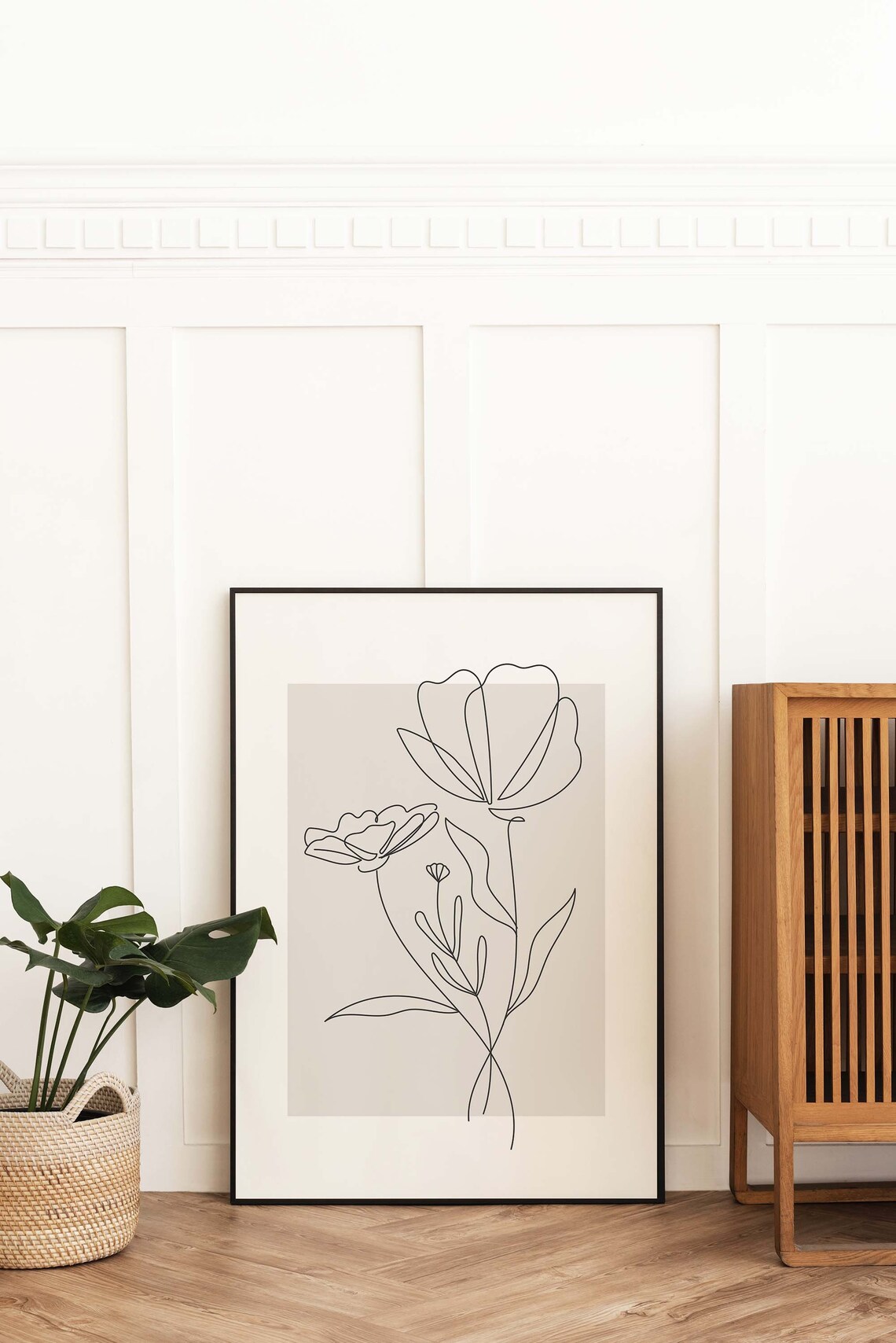 Neutral Botanical Line Art Beige Minimalist Flower Sketch Poster - Image 4