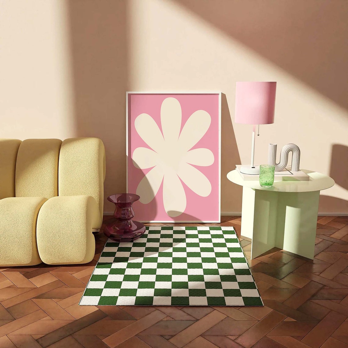 Minimal White Daisy Pink Background Retro Floral Wall Poster - Image 2