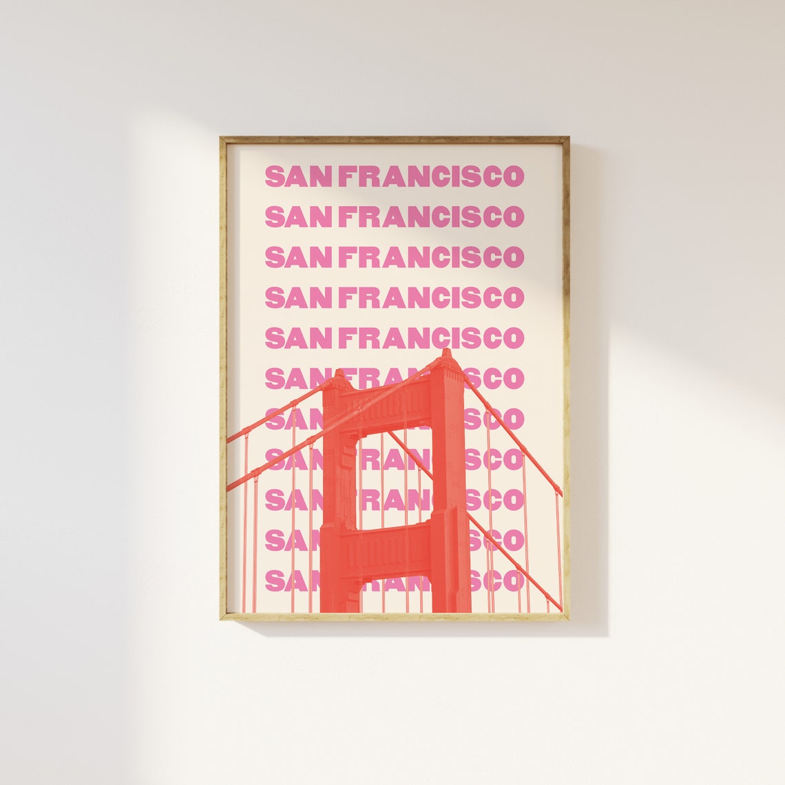 San Francisco Golden Gate Bridge Pink Repeat Typography Travel Poster - Image 6