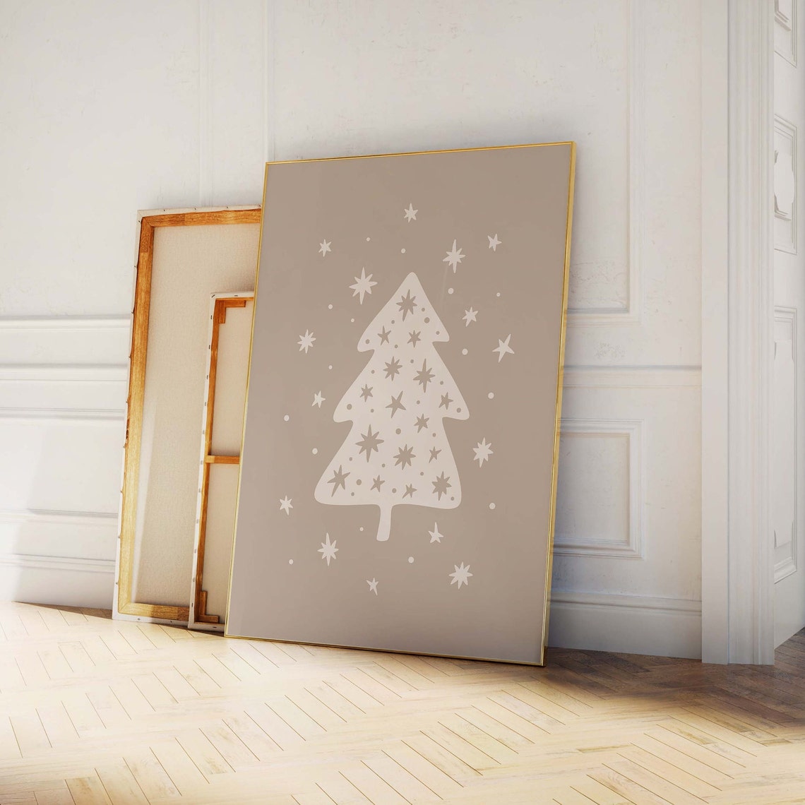 White Christmas Tree on Beige Cute Starry Neutral Holiday Poster - Image 4