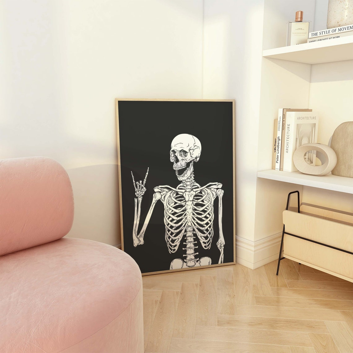 Skeleton Print Art Cute Black Halloween Wall Decor Trendy Halloween Wall Art Spooky Season Poster - Image 6