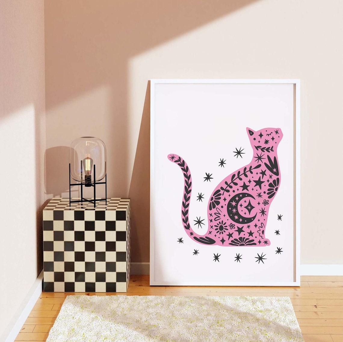 Pink Celestial Cat Stars Moon Halloween Spooky Cute Wall Poster - Image 7