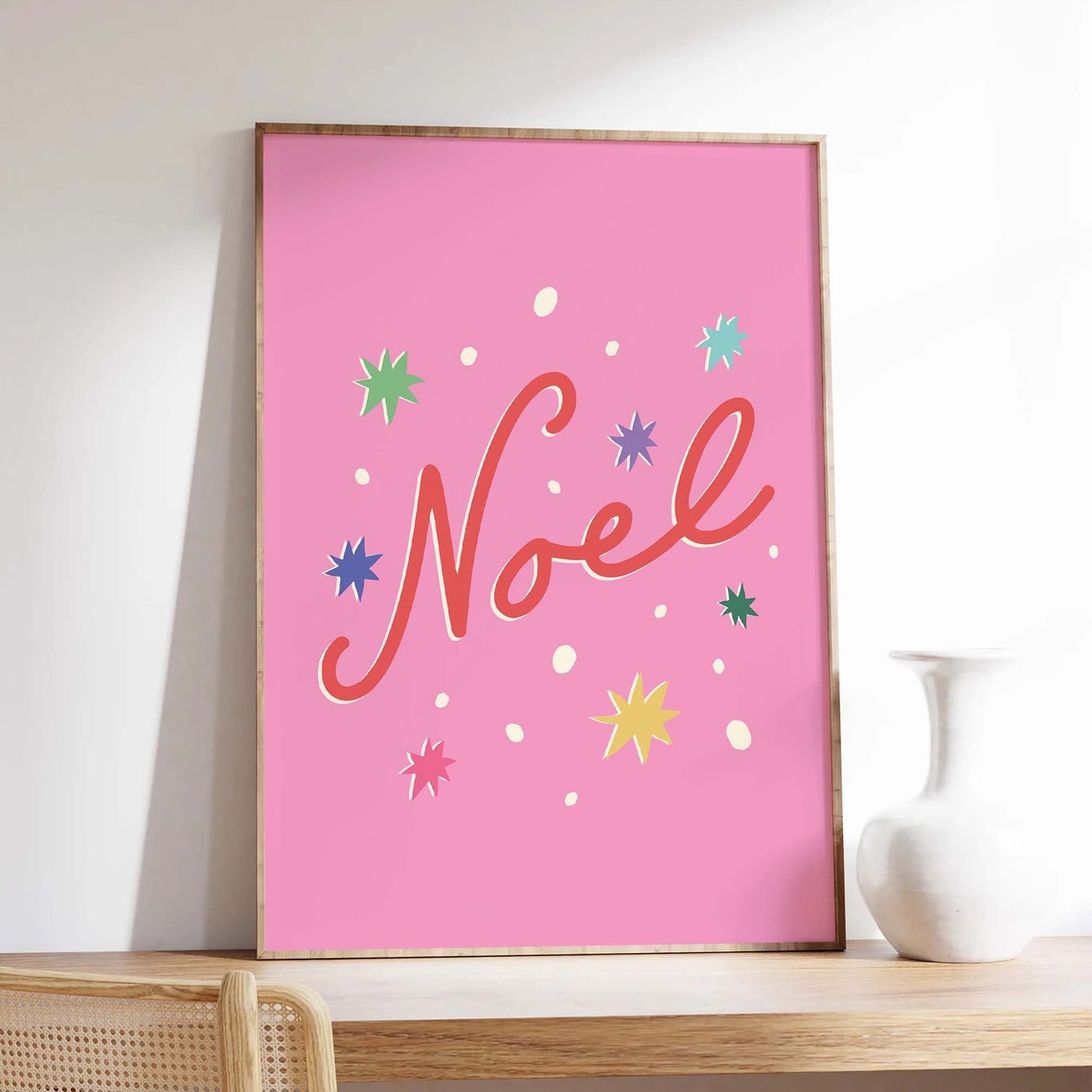 Noel Print Art Cute Pink Christmas Decor Boho Holiday Wall Art Trendy Christmas Art Print - Image 3