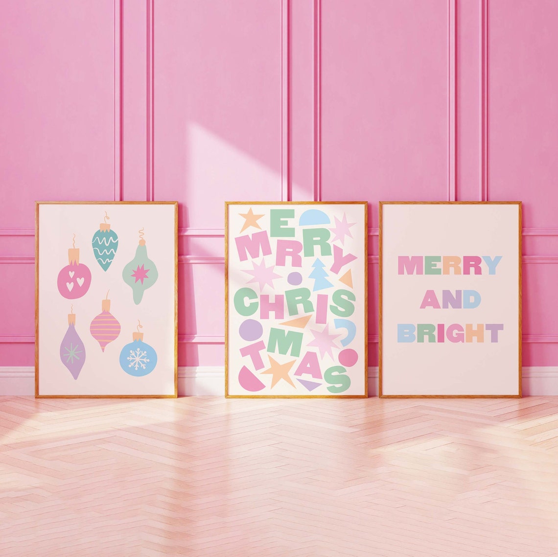 Pastel Christmas Gallery Wall Set 8 Coordinating Holiday Wall Poster - Image 3