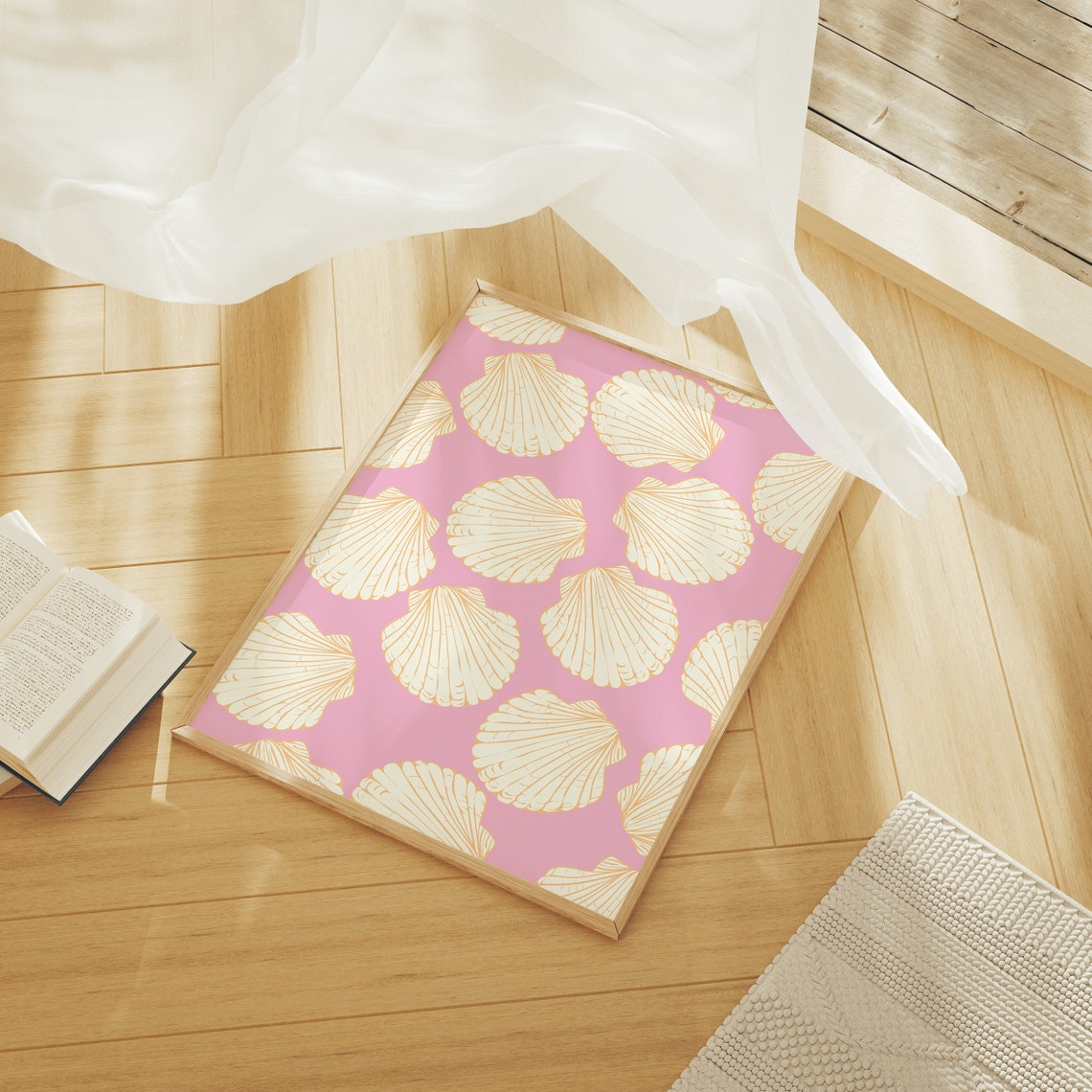 Pink Scallop Shell Pattern Coastal Art Poster for Girly Beach Decor - Image 3