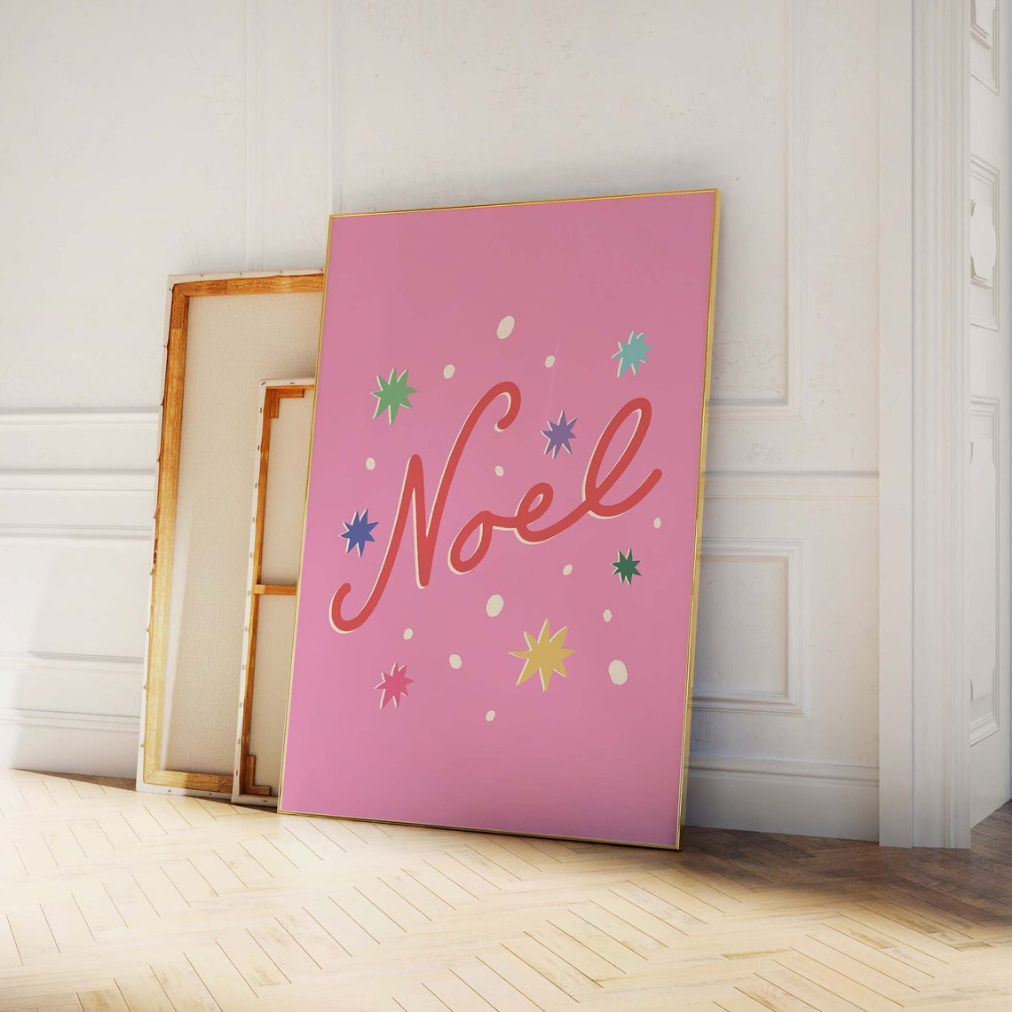 Noel Print Art Cute Pink Christmas Decor Boho Holiday Wall Art Trendy Christmas Art Print - Image 4