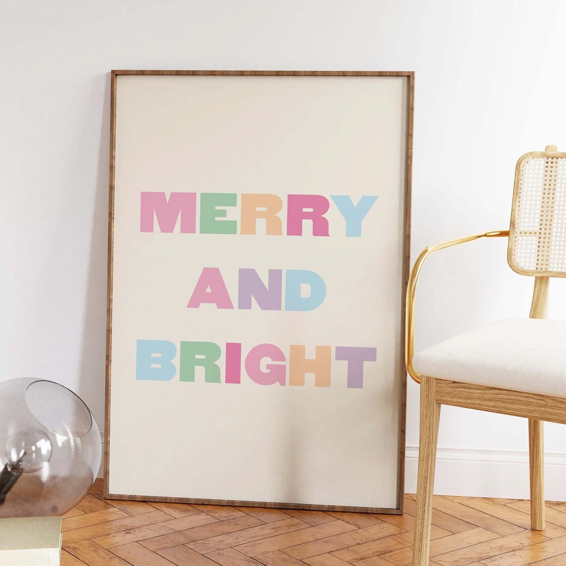 Merry and Bright Christmas Pastel Block Letters Quote Poster - Image 2